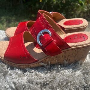 B.O.C Red leather Wedge Sandals Size 9